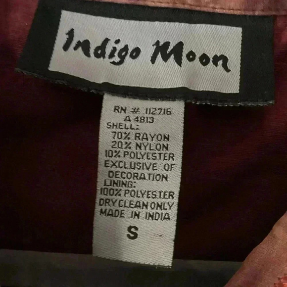 Indigo Moon Patcgwork Lion stitching Ling Sleeve Jacket Size Small Oversized Red - Picture 5 of 16